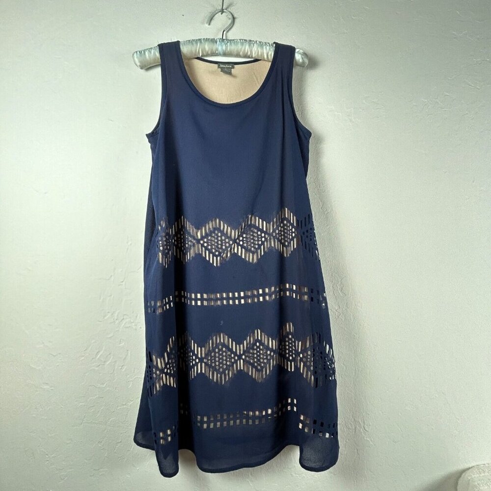 Neiman Marcus Womens Small Cutouts Navy Blue Scoop Neck Sleeveless Shift Dress